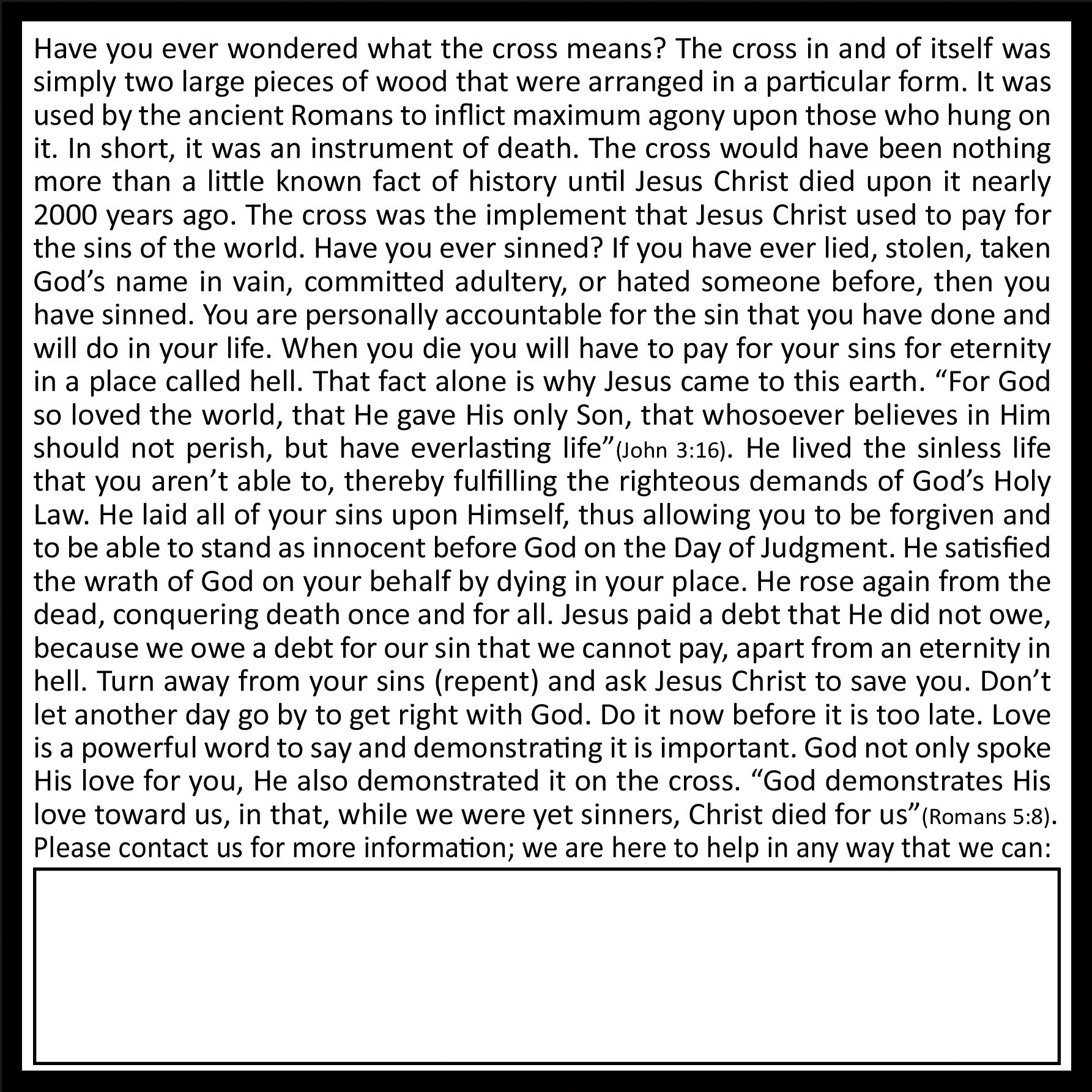 What Does the Cross Mean? Gospel Tract Back