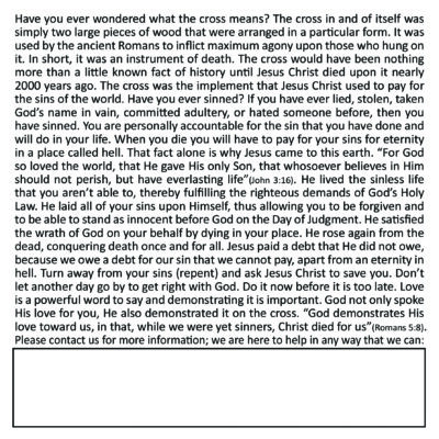 Alternative view of What Does the Cross Mean? (5"x5" w/contact box)